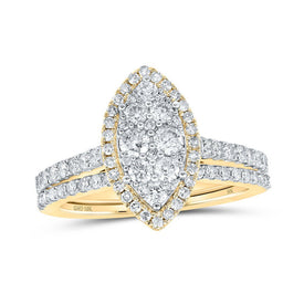 Radiant Love: 10kt Yellow Gold Marquise Diamond Bridal Wedding Ring Set product  Top View from Splendid Jewellery