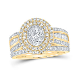 Radiant Love: 10kt Yellow Gold Diamond Oval Bridal Wedding Ring Band Set product  Top View from Splendid Jewellery