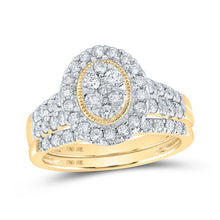 Load image into Gallery viewer, Captivating Love Story | 10kt Yellow Gold Round Diamond Oval Bridal Wedding Ring Band Set 1 Cttw product  Top View from Splendid Jewellery