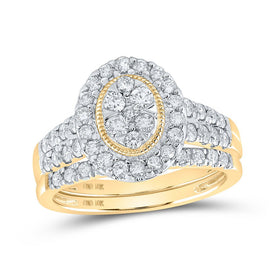 Captivating Love Story | 10kt Yellow Gold Round Diamond Oval Bridal Wedding Ring Band Set 1 Cttw product  Top View from Splendid Jewellery
