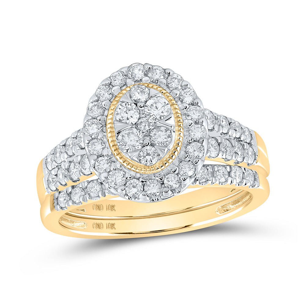 Wedding Collection | 10kt Yellow Gold Round Diamond Oval Bridal Wedding Ring Band Set 1 Cttw | Splendid Jewellery GND