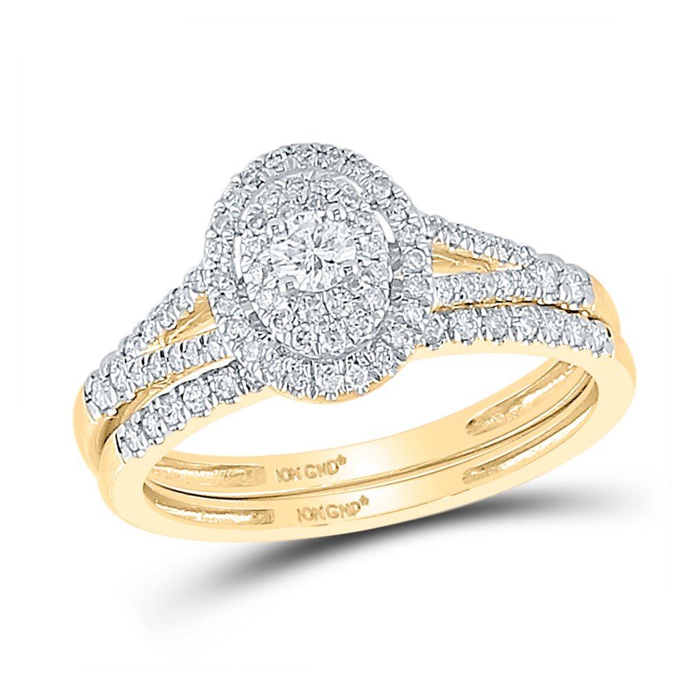 Wedding Collection | 10kt Yellow Gold Round Diamond Oval Bridal Wedding Ring Band Set 1/2 Cttw | Splendid Jewellery GND