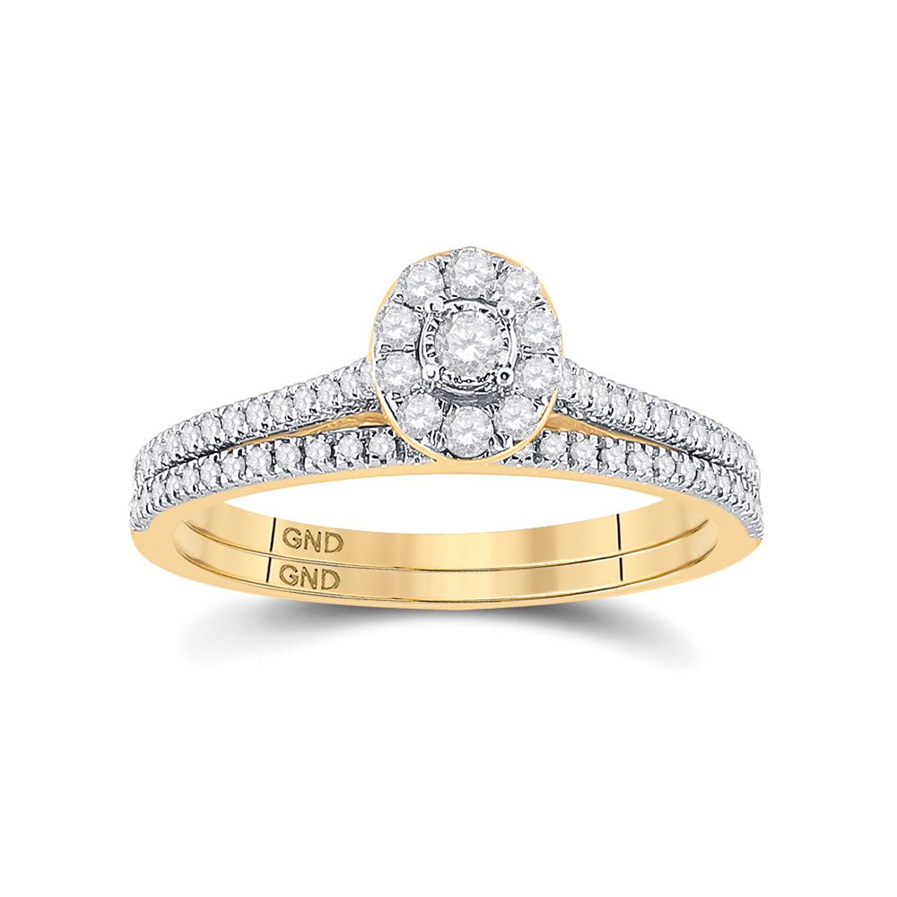 Wedding Collection | 10kt Yellow Gold Round Diamond Oval Bridal Wedding Ring Band Set 1/3 Cttw | Splendid Jewellery GND