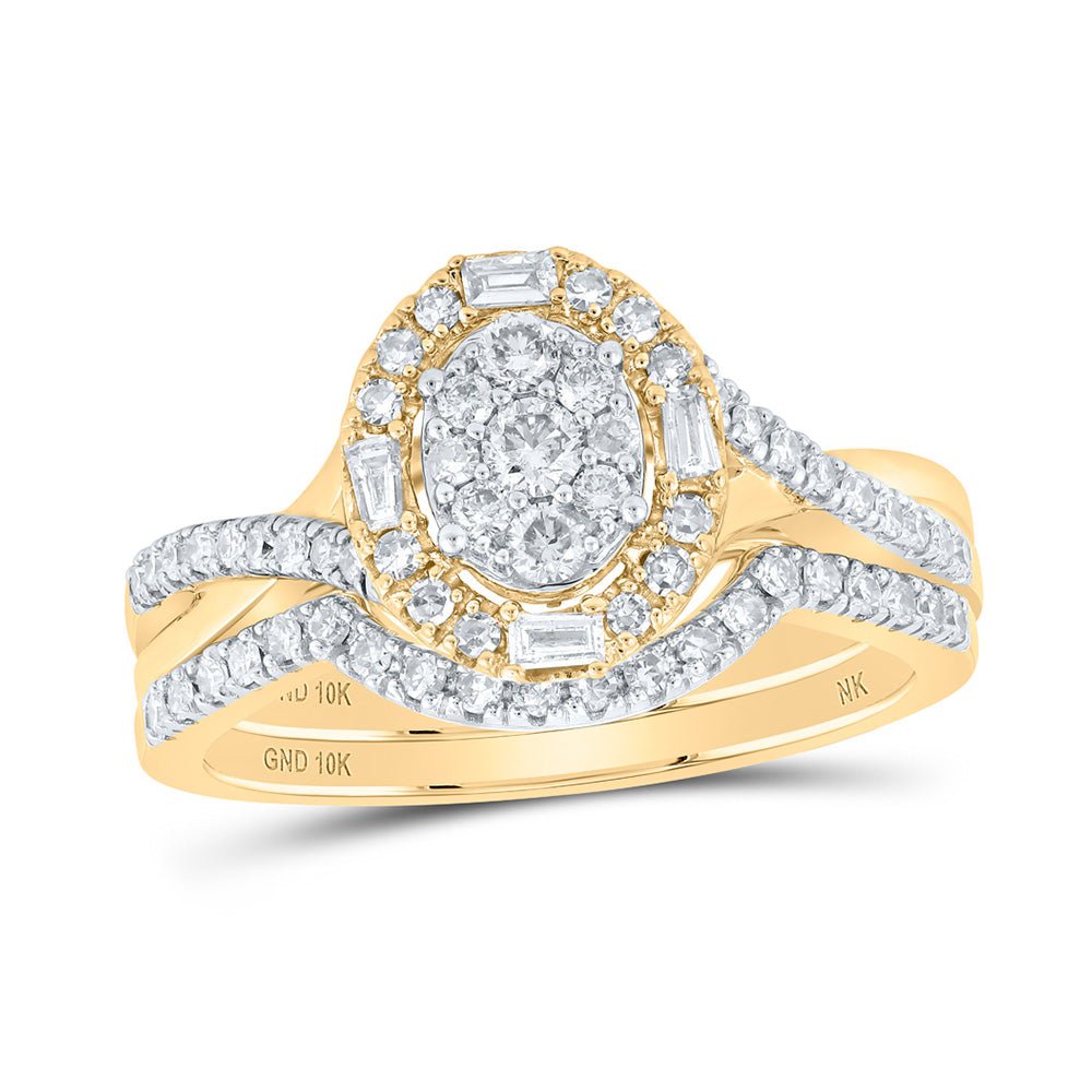 Wedding Collection | 10kt Yellow Gold Round Diamond Oval Bridal Wedding Ring Band Set 5/8 Cttw | Splendid Jewellery GND