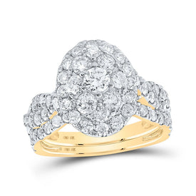 Eternal Radiance 10kt Yellow Gold Diamond Halo Bridal Wedding Ring Set product  Top View from Splendid Jewellery