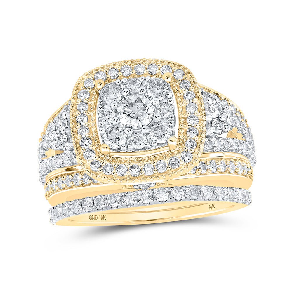 Wedding Collection | 10kt Yellow Gold Round Diamond Square Bridal Wedding Ring Band Set 1-3/4 Cttw | Splendid Jewellery GND