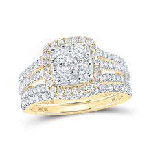 Load image into Gallery viewer, Eternal Love 10kt Yellow Gold Diamond Square Bridal Wedding Ring Band Set product  Top View from Splendid Jewellery