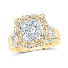 Load image into Gallery viewer, Eternal Radiance | 10kt Yellow Gold Square Diamond Bridal Wedding Ring Band Set 1 Cttw product  Top View from Splendid Jewellery