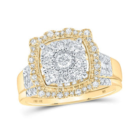 Eternal Radiance | 10kt Yellow Gold Square Diamond Bridal Wedding Ring Band Set 1 Cttw product  Top View from Splendid Jewellery