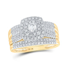 Load image into Gallery viewer, Enchanting Harmony 10kt Yellow Gold Diamond Square Bridal Wedding Ring Band Set product  Top View from Splendid Jewellery