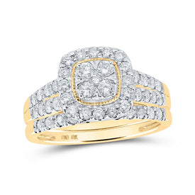 Captivating Love Story | 10kt Yellow Gold Round Diamond Square Bridal Wedding Ring Band Set 1 Cttw | Splendid Jewellery product  Top View from Splendid Jewellery