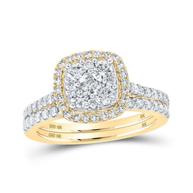 Captivating Love Story | 10kt Yellow Gold Round Diamond Square Bridal Wedding Ring Band Set 1 Cttw | Splendid Jewellery product  Top View from Splendid Jewellery
