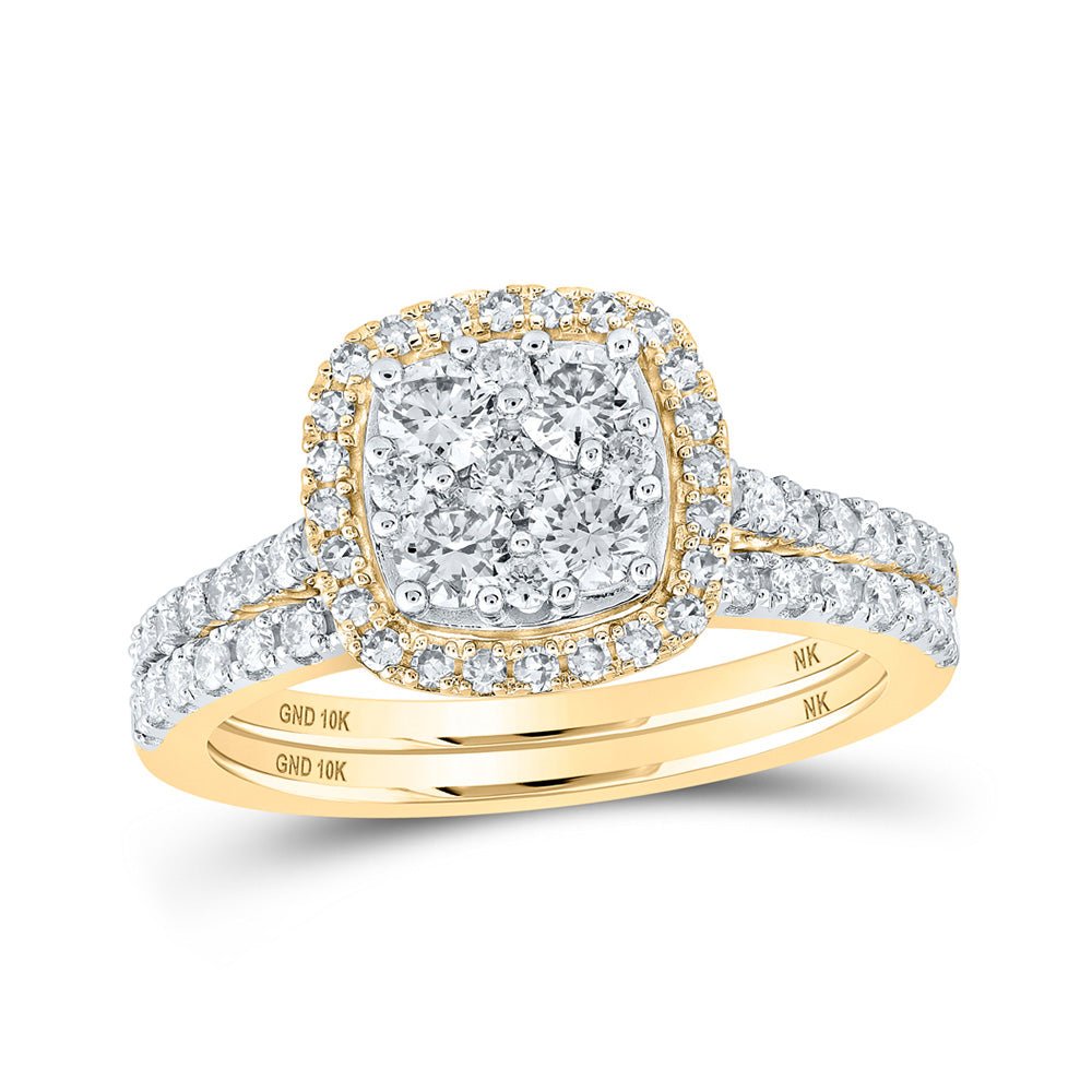 Wedding Collection | 10kt Yellow Gold Round Diamond Square Bridal Wedding Ring Band Set 1 Cttw | Splendid Jewellery GND