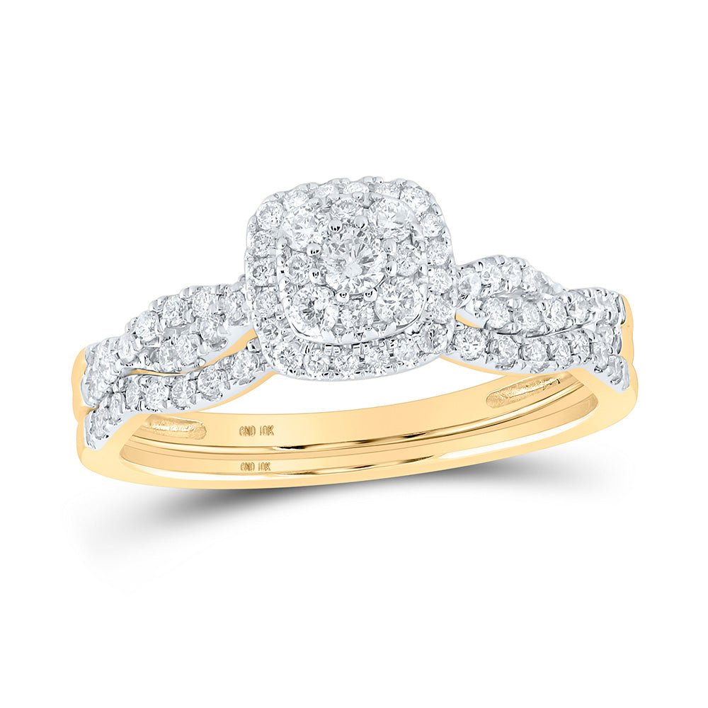 Wedding Collection | 10kt Yellow Gold Round Diamond Square Bridal Wedding Ring Band Set 1/2 Cttw | Splendid Jewellery GND