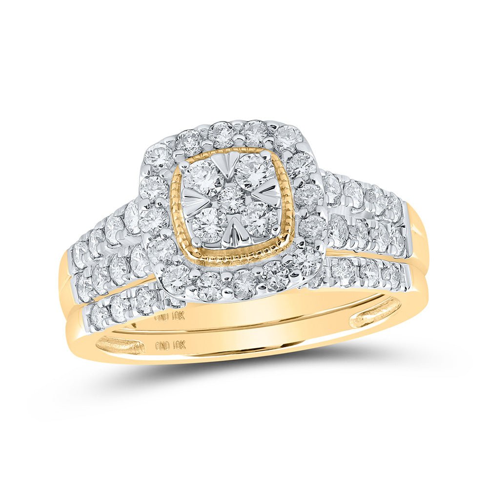 Wedding Collection | 10kt Yellow Gold Round Diamond Square Bridal Wedding Ring Band Set 2 Cttw | Splendid Jewellery GND