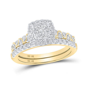 Wedding Collection | 10kt Yellow Gold Round Diamond Square Bridal Wedding Ring Band Set 3/4 Cttw | Splendid Jewellery GND