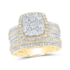 Radiant Love | 10kt Yellow Gold Diamond Square Cluster Bridal Wedding Ring Band Set 1-1/2 Cttw | Splendid Jewellery product  Top View from Splendid Jewellery