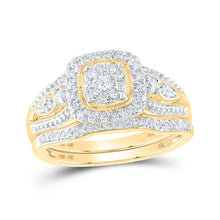Load image into Gallery viewer, Captivating Love Story | 10kt Yellow Gold Round Diamond Square Cluster Bridal Wedding Ring Band Set 3/8 Cttw product  Top View from Splendid Jewellery