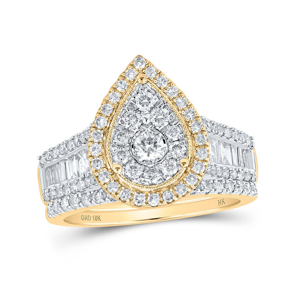 Wedding Collection | 10kt Yellow Gold Round Diamond Teardrop Bridal Wedding Ring Band Set 1-1/2 Cttw | Splendid Jewellery GND