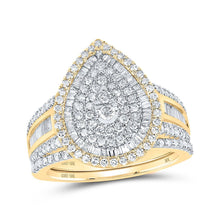Load image into Gallery viewer, Teardrop Brilliance: 10kt Yellow Gold Round Diamond Bridal Wedding Ring Band Set product  Top View from Splendid Jewellery