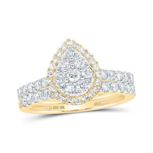 Wedding Collection | 10kt Yellow Gold Round Diamond Teardrop Bridal Wedding Ring Band Set 1 Cttw | Splendid Jewellery GND