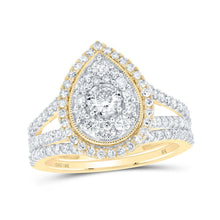 Load image into Gallery viewer, Radiant Love | 10kt Yellow Gold Diamond Teardrop Bridal Wedding Ring Band Set 1 Cttw product  Top View from Splendid Jewellery