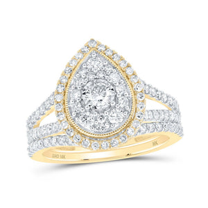 Wedding Collection | 10kt Yellow Gold Round Diamond Teardrop Bridal Wedding Ring Band Set 1 Cttw | Splendid Jewellery GND