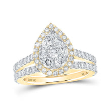 Load image into Gallery viewer, The Radiant Teardrop Diamond Bridal Wedding Ring Set in 10kt Yellow Gold product  Top View from Splendid Jewellery