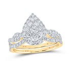 Enchanting Teardrop Diamond Bridal Wedding Ring Set in 10kt Yellow Gold product  Top View from Splendid Jewellery