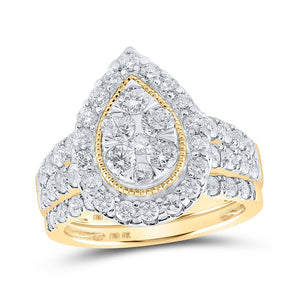 Wedding Collection | 10kt Yellow Gold Round Diamond Teardrop Bridal Wedding Ring Band Set 2 Cttw | Splendid Jewellery GND