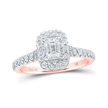 Load image into Gallery viewer, Enchanting Emerald Elegance: 14kt Rose Gold Diamond Halo Bridal Wedding Engagement Ring - Top View