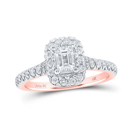 Enchanting Emerald Elegance: 14kt Rose Gold Diamond Halo Bridal Wedding Engagement Ring - Top View