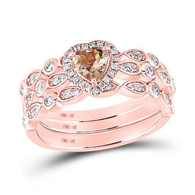 Enchanting Rose Gold Heart Morganite Wedding Ring Set - Top View