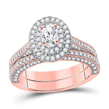 Load image into Gallery viewer, 14kt Rose Gold Oval Diamond Splendor Bridal Wedding Ring Band Set - Top View
