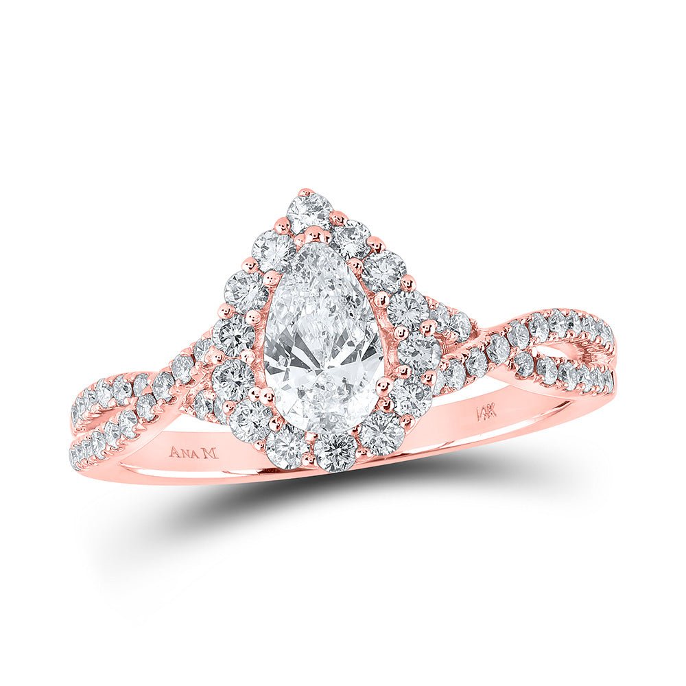 Wedding Collection | 14kt Rose Gold Pear Diamond Halo Bridal Wedding Engagement Ring 1 Cttw | Splendid Jewellery GND