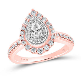 14kt Rose Gold Pear Diamond Halo Bridal Wedding Engagement Ring: A Captivating Expression of Eternal Love - Top View