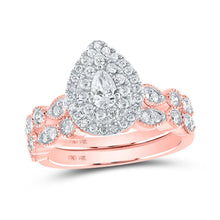 Load image into Gallery viewer, Radiant Rose Gold Diamond Halo Bridal Wedding Ring Set - Top View
