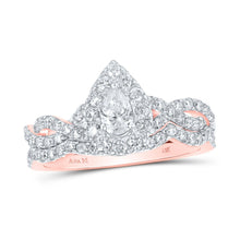 Load image into Gallery viewer, Radiant Rose Gold Halo Diamond Wedding Ring Set - 1 Cttw - Top View