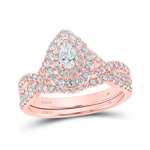 Load image into Gallery viewer, Enchanting Rose Gold Halo Pear Diamond Wedding Ring Set - Top View