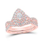 Enchanting Rose Gold Halo Pear Diamond Wedding Ring Set - Top View