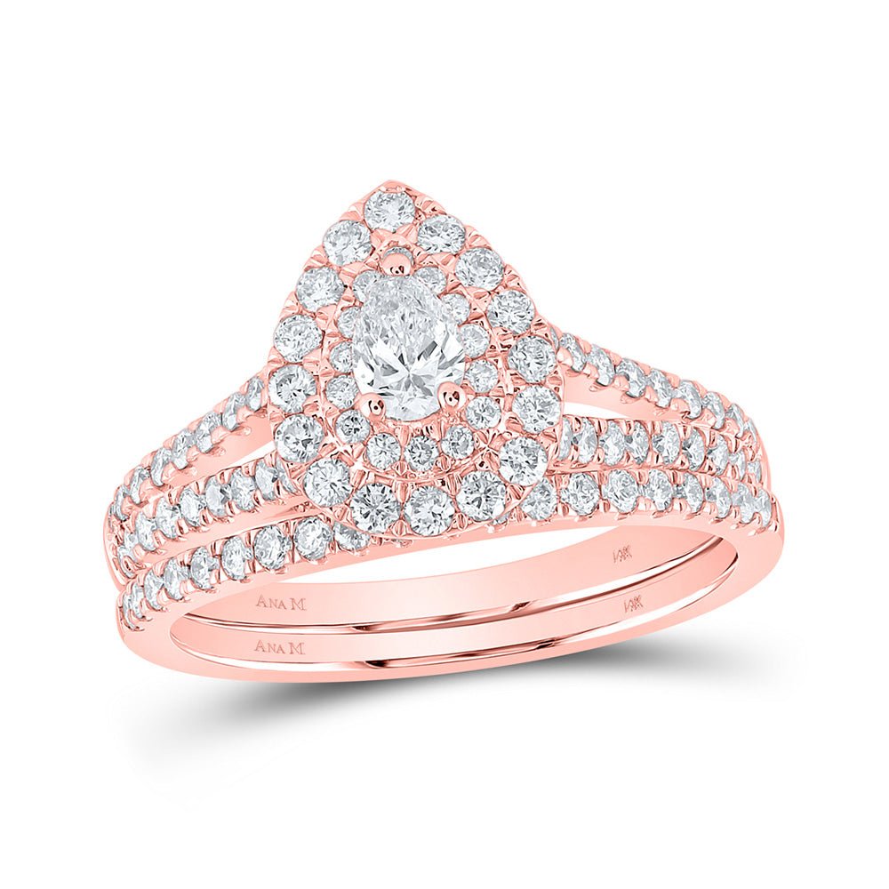 Wedding Collection | 14kt Rose Gold Pear Diamond Halo Bridal Wedding Ring Band Set 1 Cttw | Splendid Jewellery GND