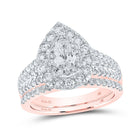 14kt Rose Gold Pear Diamond Halo Bridal Wedding Ring Band Set with Blue Sapphire Accent - Splendid Elegance - Top View