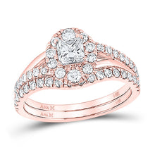 Load image into Gallery viewer, Enchanting Rose Gold Princess Diamond Wedding Ring Band Set - Top View