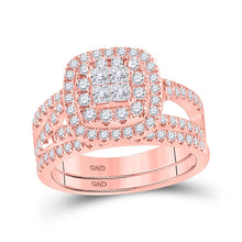 Load image into Gallery viewer, Enchanting Rose Gold Princess Diamond Wedding Ring Set - Top View