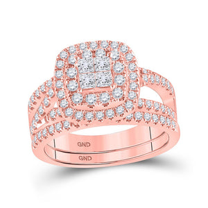 Wedding Collection | 14kt Rose Gold Princess Diamond Bridal Wedding Ring Band Set 1 Cttw | Splendid Jewellery GND