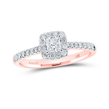Load image into Gallery viewer, 14kt Rose Gold Enchanted Princess Diamond Halo Bridal Wedding Engagement Ring - Top View
