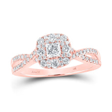 Load image into Gallery viewer, Enchanting Rose Gold Princess Diamond Halo Bridal Wedding Engagement Ring - Top View