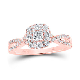 Enchanting Rose Gold Princess Diamond Halo Bridal Wedding Engagement Ring - Top View