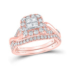 Enchanting Rose Gold Princess Diamond Halo Wedding Ring Set - Top View
