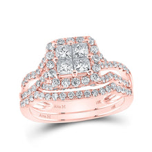 Load image into Gallery viewer, 14kt Rose Gold Princess Diamond Square Bridal Wedding Ring Band Set - Eternal Love - Top View